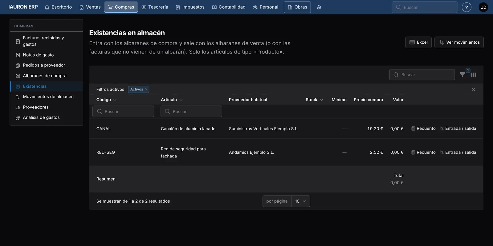 Existencias en almacén